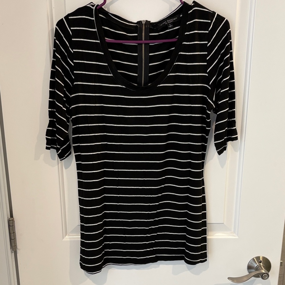 Green Envelope Black and White Striped Tee